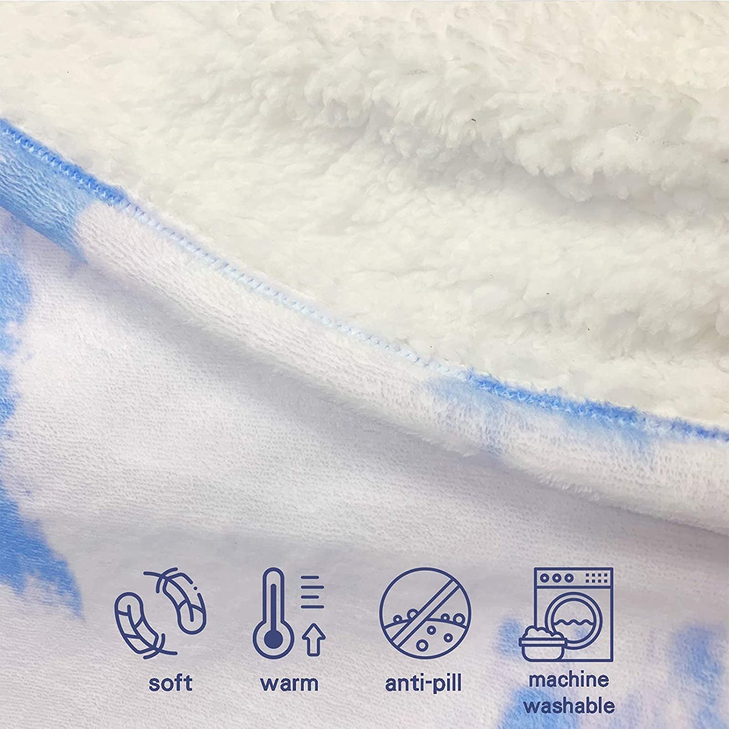 Wearable Blankets, Sweatshirt for Women and Men, Super Warm for Adult Women Men, Tie Dye Printed Pattern Big Wearable Blanket, 56” x 35” (Blue/White)