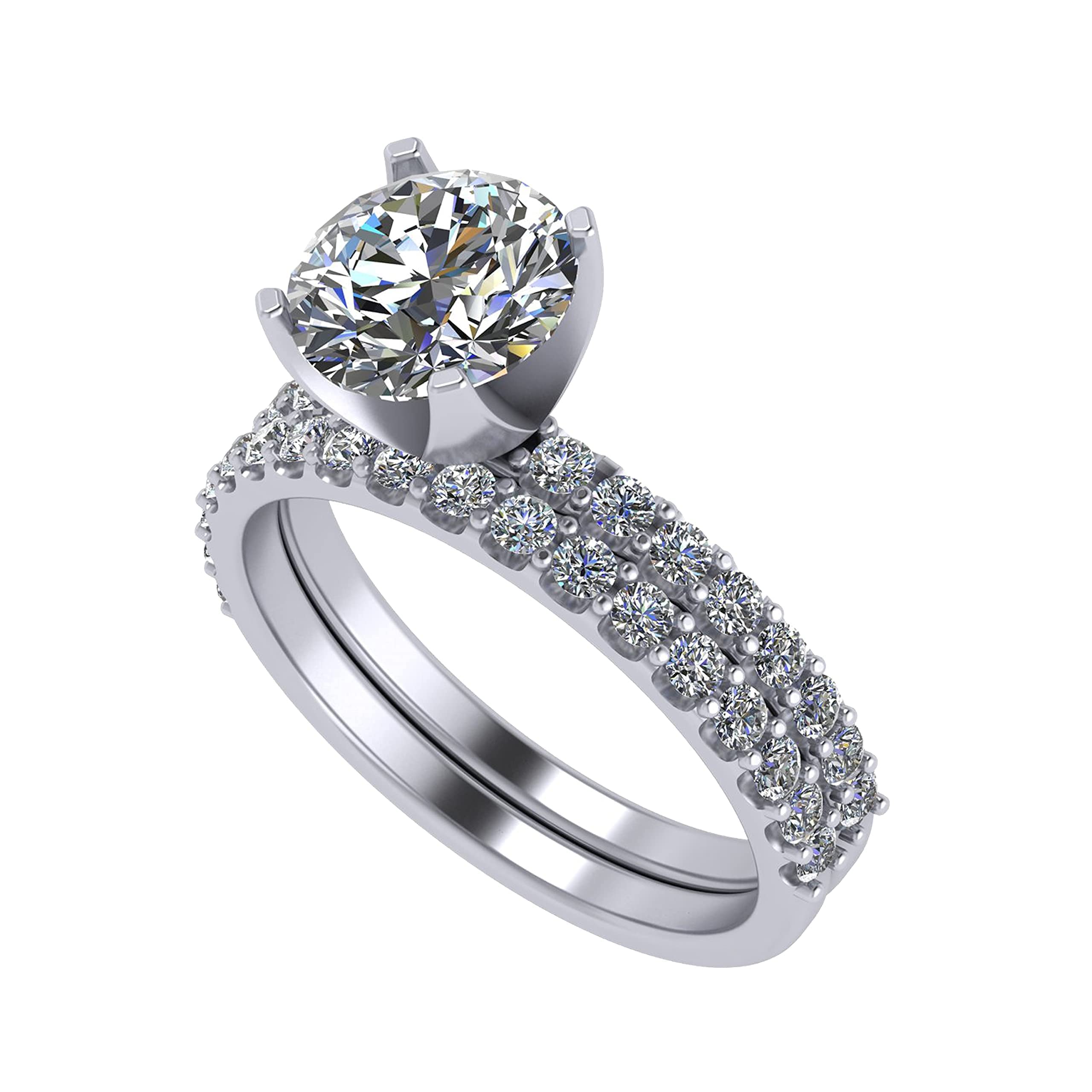 NANA Jewels 3.00ct Pure Brilliance Zirconia Engagement Ring Wedding Set Round Brilliant Cut Solitaire in Silver Size 7