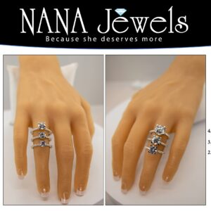 NANA Jewels 3.00ct Pure Brilliance Zirconia Engagement Ring Wedding Set Round Brilliant Cut Solitaire in Silver Size 7