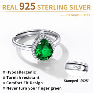 ChicSilver Green Emerald Ring May Birth Stone Ring for Women Pear Shaped Engagement Ring for Women