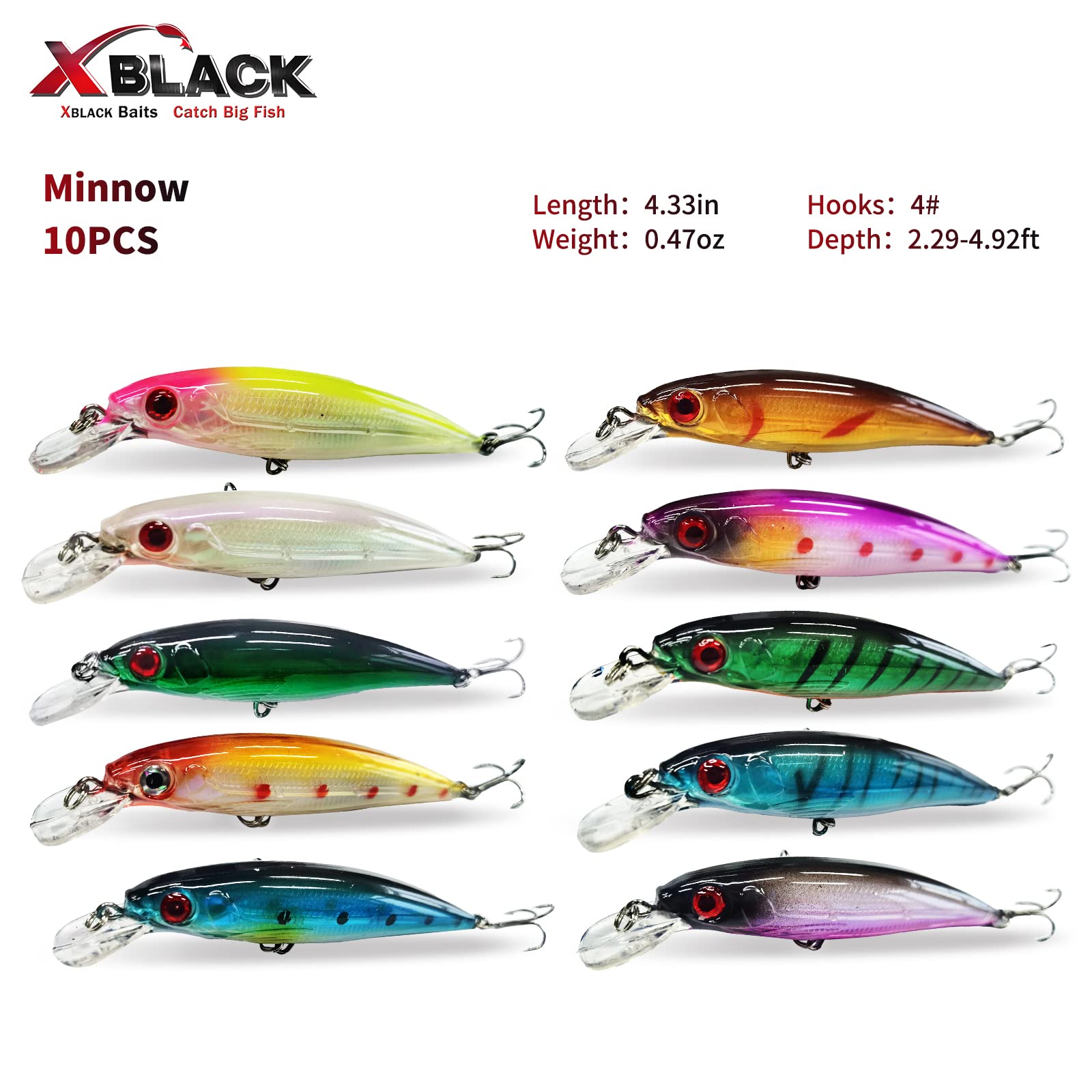 XBLACK Hard Fishing Lures Set 20PCS Mixed Minnow Crankbaits for Beginner Starter, XBLACK Baits, Catch Big Fish!