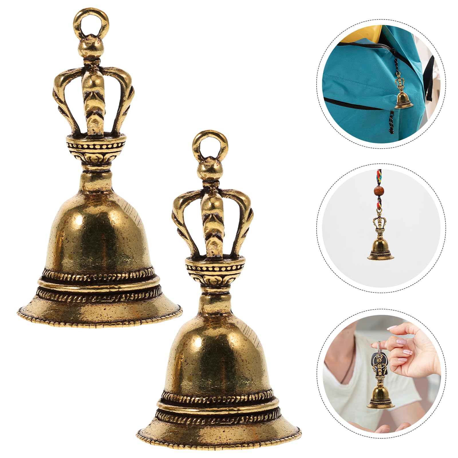 Brass Lucky Beads Tibetan Hand Bell Meditation Prayer Bells 2Pcs Tibetan Buddhist Meditation Bell for Self Healing Meditation Prayer Space Healing Cattle Farm Bell