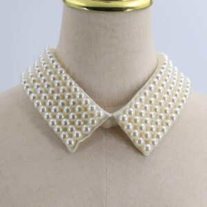 Zthread Vintage Beaded Collar Necklace Handmade Faux Pearl Collar Woman Fashion False Collar Necklace (Ivory+Extend Chain)