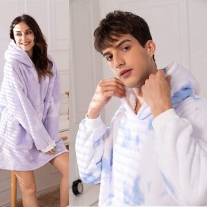 Wearable Blankets, Sweatshirt for Women and Men, Super Warm for Adult Women Men, Tie Dye Printed Pattern Big Wearable Blanket, 56” x 35” (Blue/White)