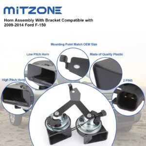 MITZONE Horn Assembly with Bracket Compatible with 2009-2014 Ford F-150 Replace 9L3Z-13832-A