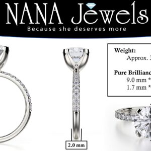 NANA Jewels 3.00ct Pure Brilliance Zirconia Engagement Ring Wedding Set Round Brilliant Cut Solitaire in Silver Size 7