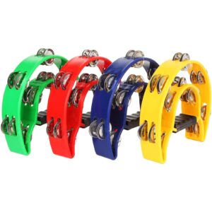 eoexn 4 pack half moon tambourine for adults tamborines musical instrument percussion instruments tambourine double row plastic music rhythm tambourine for ktv party colorful