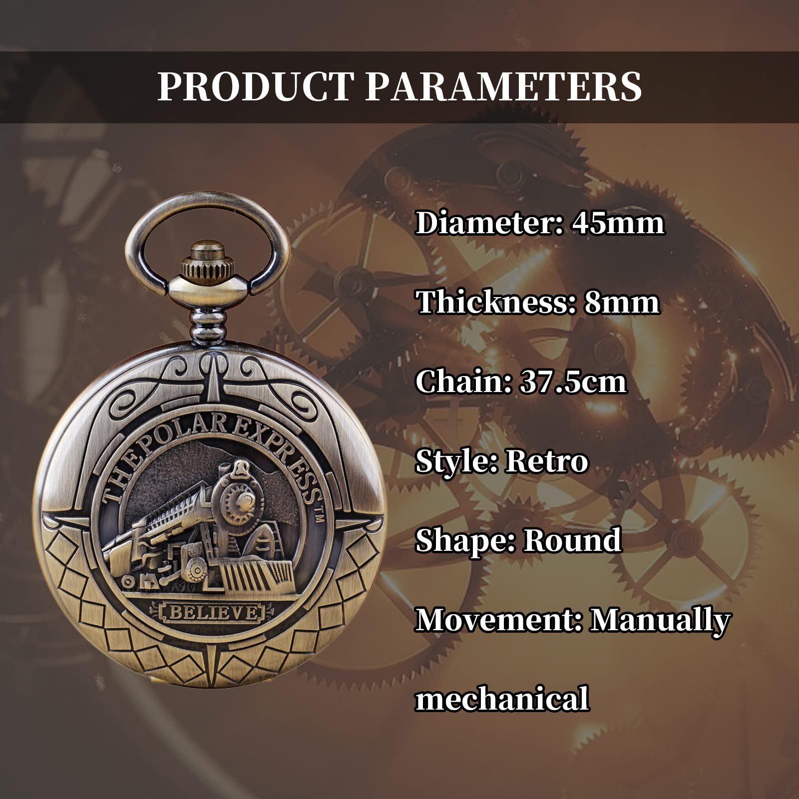 Whodoit Bronze Retro Mechanical Pocket Watch Locomotive Design Roman Numerals Hollow Mechanical Pocket Watches