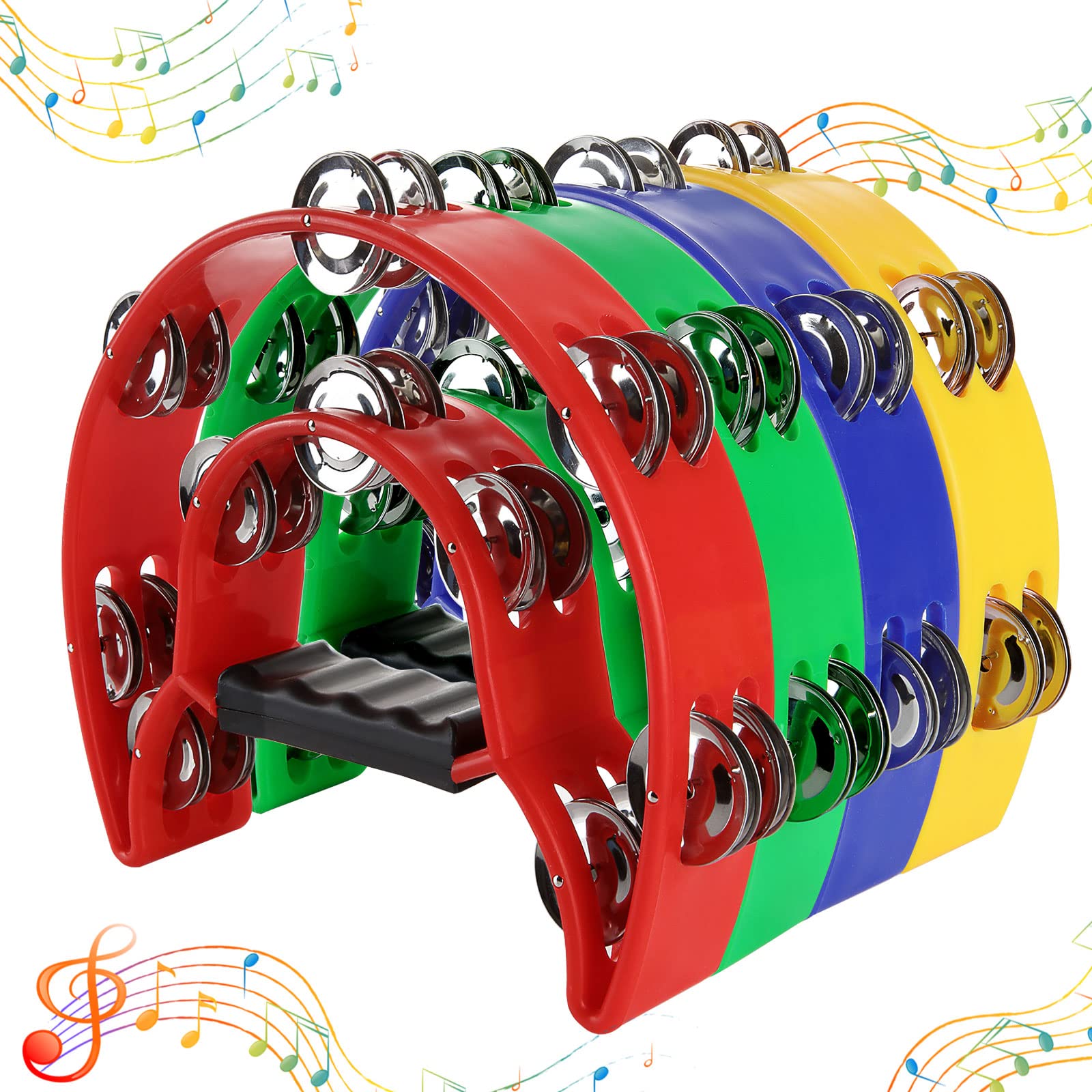 EOEXN 4 Pack Half Moon Tambourine for Adults Tamborines Musical Instrument Percussion Instruments Tambourine Double Row Plastic Music Rhythm Tambourine for KTV Party Colorful