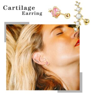 Sanfenly 11Pcs 16G Cartilage Earrings Studs Stainless Steel CZ Forward Helix Tragus Stud Earring Cute Butterfly Moon and Star Cartilage Daith Conch Ear Piercing Jewelry for Women