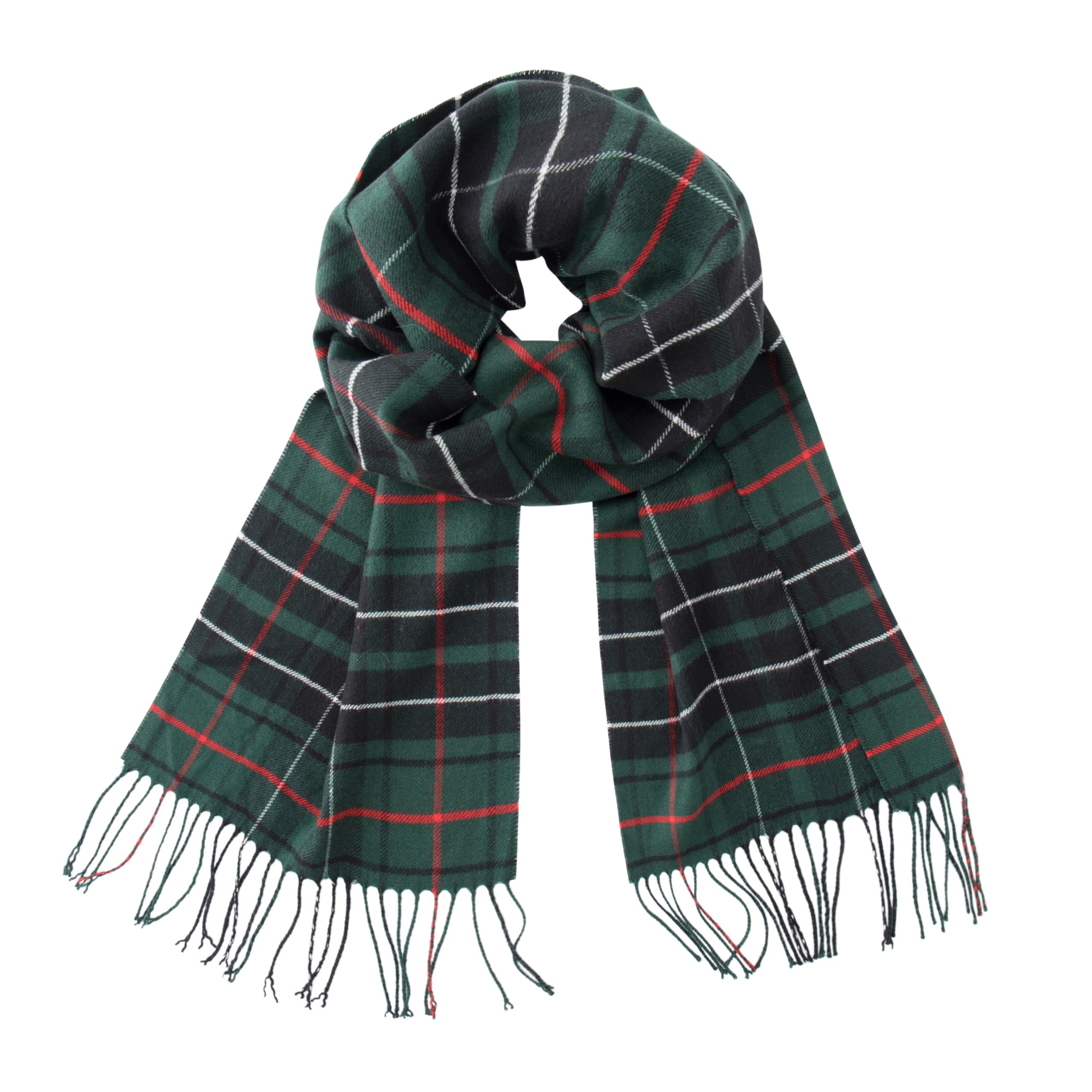 CALVIN & OLIVIA Cashmere Feel Scarf Soft Winter Soft Tartan Plaid Fashion Scottish Check Multi-Color Gift for Men Women Christmas Green Plaid