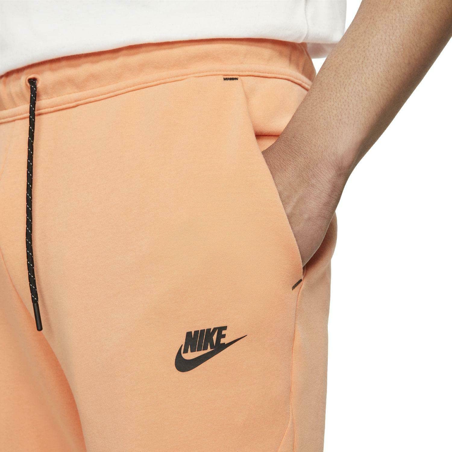 Nike Sportswear Men's Washed Tech Fleece Joggers Pants (Orange Frost/Black, Small)