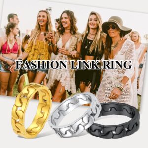 Personalized 18K Gold Plated Chain Rings for Women Stainless Steel Cuban Link Band Rings Size 5 Statement Thumb Ring Punk Couple Jewelry Gift