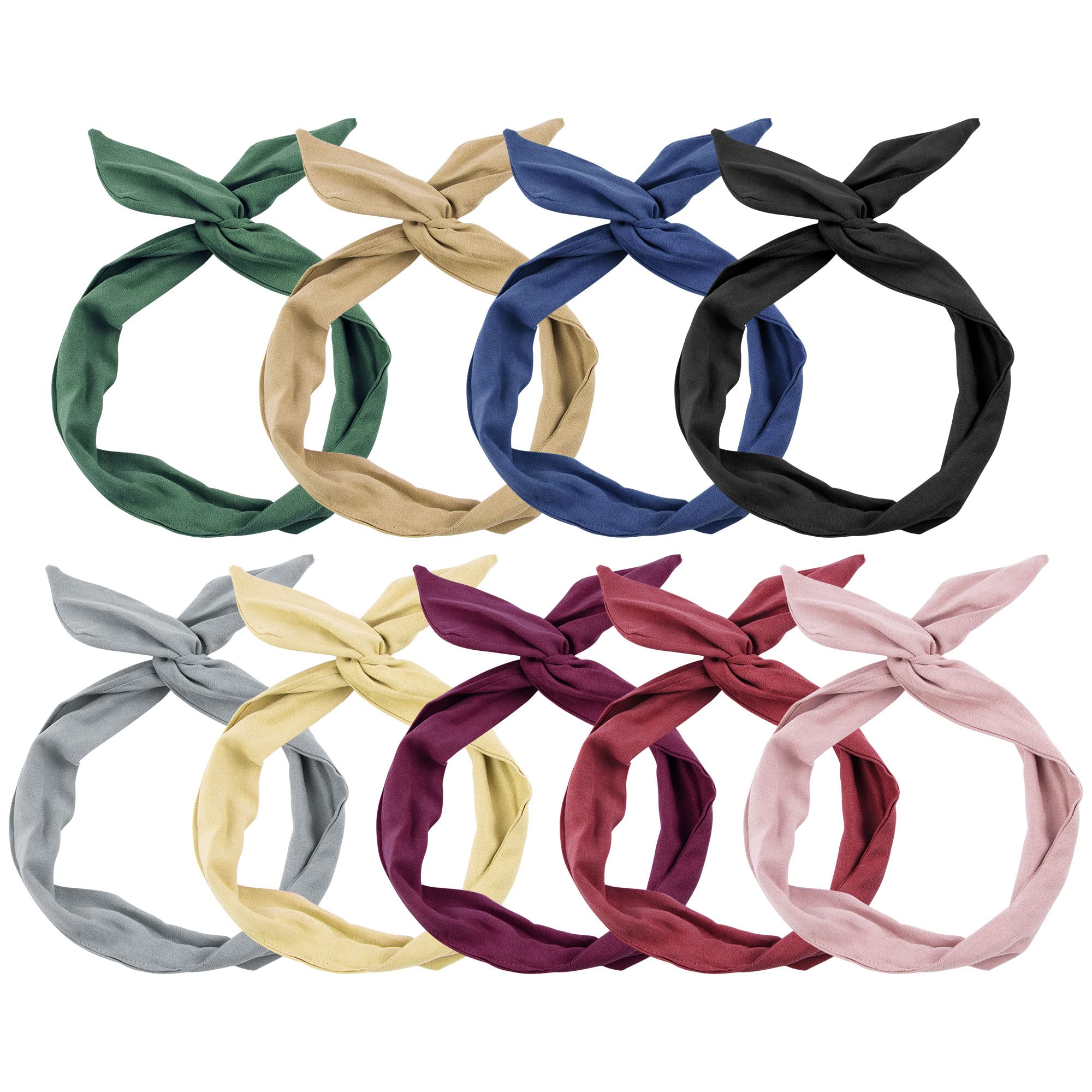 Framendino, 9 Pack Solid Colors Wire Headbands Rabbit Ear Bow Headband Twist Bow Wired Hairbands Bowknot Head Wrap Hair Accessories for Women Girls