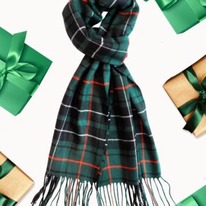 CALVIN & OLIVIA Cashmere Feel Scarf Soft Winter Soft Tartan Plaid Fashion Scottish Check Multi-Color Gift for Men Women Christmas Green Plaid