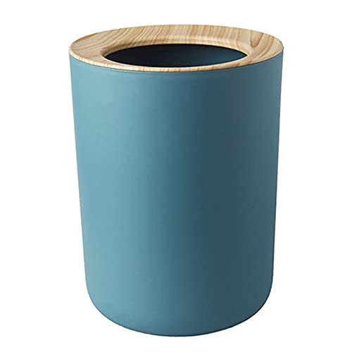 ETRAVEL Small Round Plastic Trash Can Wastebasket, Garbage Can Bin Trash can with Bamboo Top Lid --for Bathrooms, Kitchens, Home Offices,Can hide the garbage bags --12L (Turquoise)