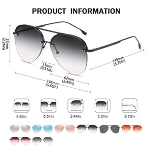 Vanolu Retro Rimless Women Aviator Sunglasses Classic Lady Oversized Sun Glasses