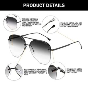 Vanolu Retro Rimless Women Aviator Sunglasses Classic Lady Oversized Sun Glasses