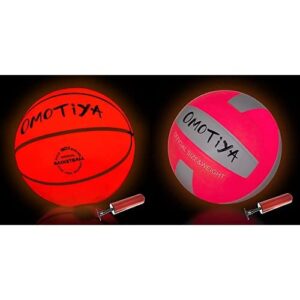 omotiya orange glow in the dark basketball with light up volleyball