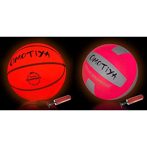 OMOTIYA Orange Glow in The Dark Basketball with Light Up Volleyball