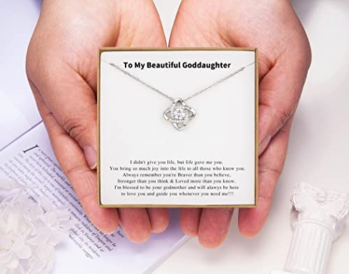 Famdecor Goddaughter Gifts from Godmother Goddaughter Necklace Sterling Silver Rhinestone Knot Necklace for Goddaughter Gifts from Godfather Goddaughter Christmas Gifts