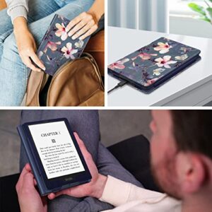 Fintie Folio Case for 6.8" Kindle Paperwhite (11th Generation-2021) and Kindle Paperwhite Signature Edition - Book Style Vegan Leather Shockproof Cover with Auto Sleep/Wake, Blooming Hibiscus