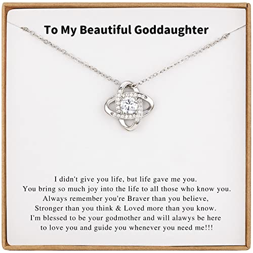 Famdecor Goddaughter Gifts from Godmother Goddaughter Necklace Sterling Silver Rhinestone Knot Necklace for Goddaughter Gifts from Godfather Goddaughter Christmas Gifts