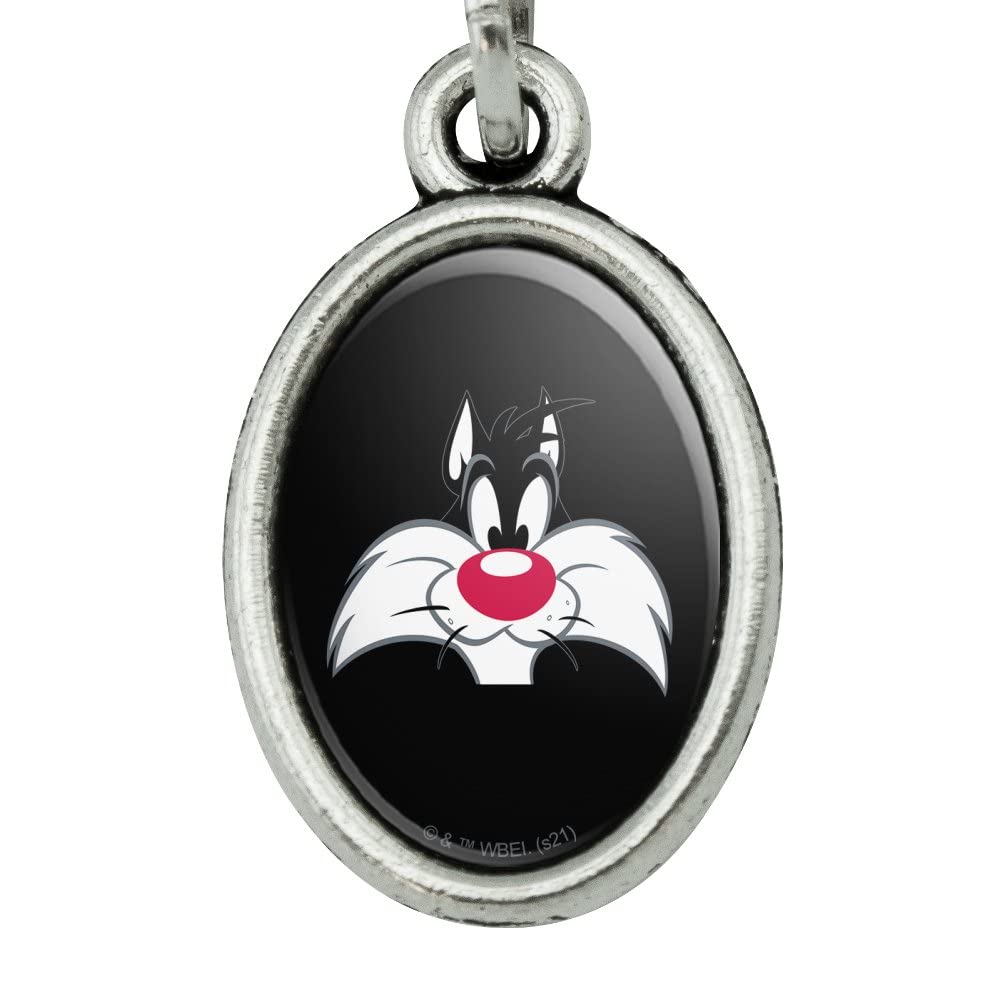 GRAPHICS & MORE Looney Tunes Sylvester Face Antiqued Bracelet Pendant Zipper Pull Oval Charm with Lobster Clasp