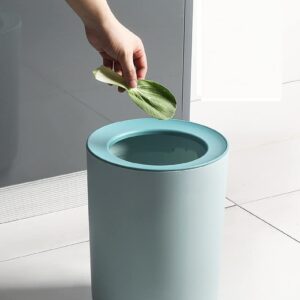 ETRAVEL Small Round Plastic Trash Can Wastebasket, Garbage Can Bin Trash can with Bamboo Top Lid --for Bathrooms, Kitchens, Home Offices,Can hide the garbage bags --12L (Turquoise)