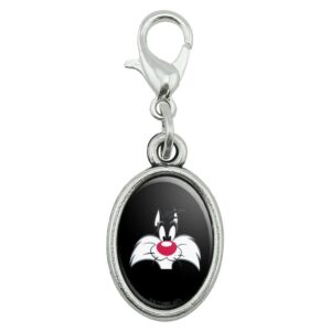 graphics & more looney tunes sylvester face antiqued bracelet pendant zipper pull oval charm with lobster clasp