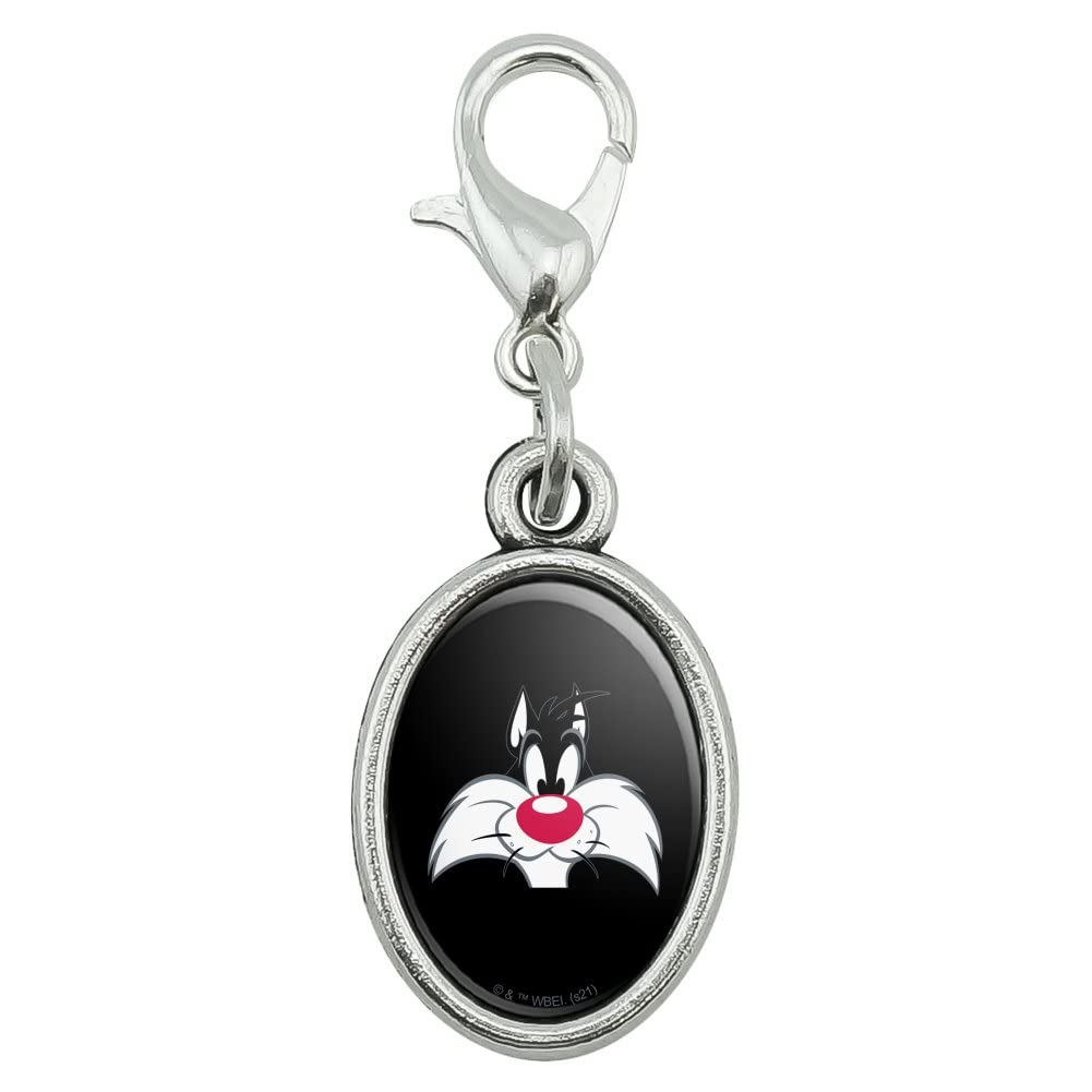 GRAPHICS & MORE Looney Tunes Sylvester Face Antiqued Bracelet Pendant Zipper Pull Oval Charm with Lobster Clasp