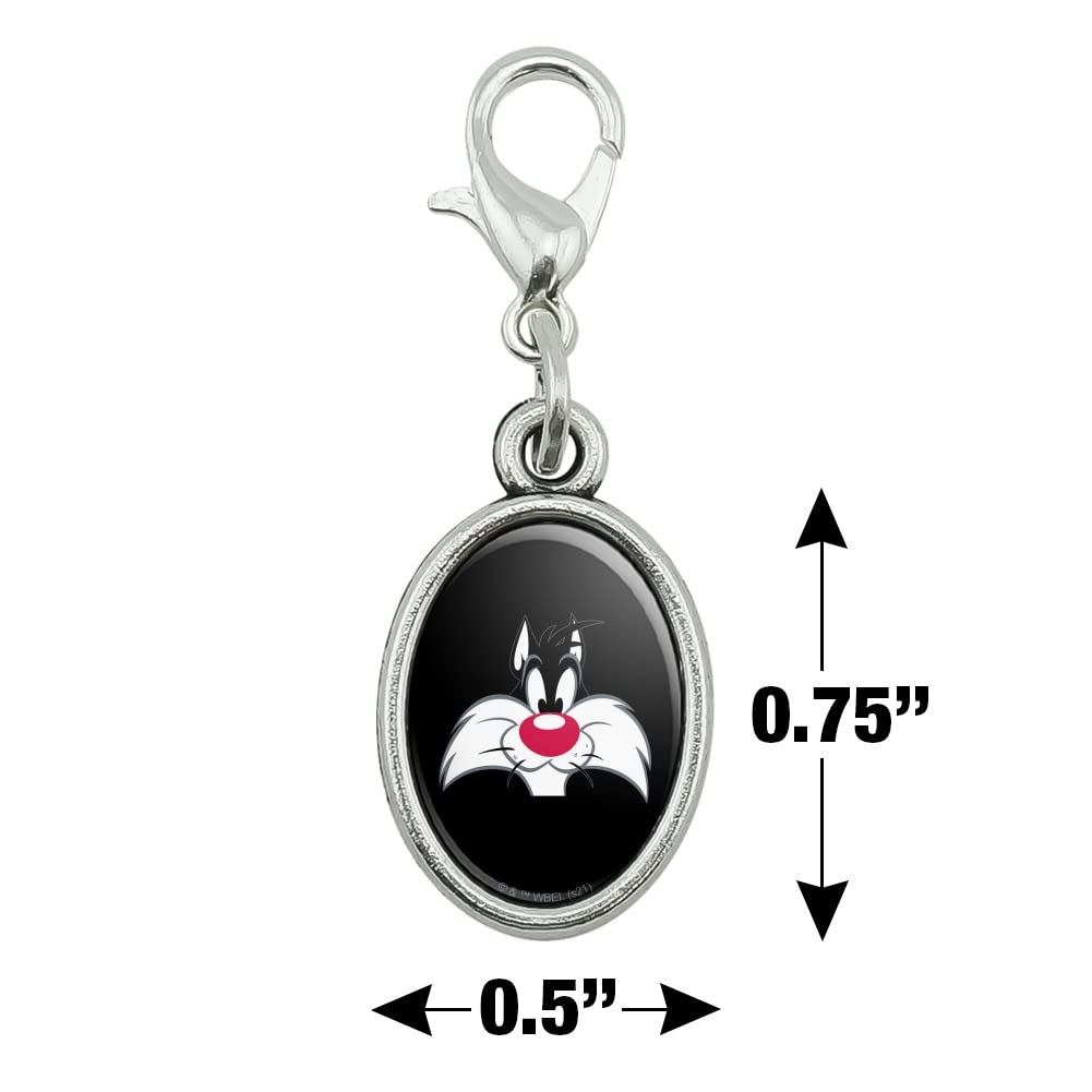 GRAPHICS & MORE Looney Tunes Sylvester Face Antiqued Bracelet Pendant Zipper Pull Oval Charm with Lobster Clasp