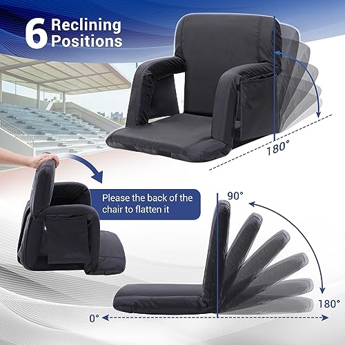 Sportneer Extra Wide Stadium Seats with Back Support, 2 Pack Bleacher Seats with Back and Cushion Wide Padded Stadium Chair with Armrests 6 Reclining Positions Bleacher Chair for Sport Events Camping