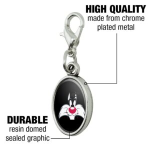 GRAPHICS & MORE Looney Tunes Sylvester Face Antiqued Bracelet Pendant Zipper Pull Oval Charm with Lobster Clasp