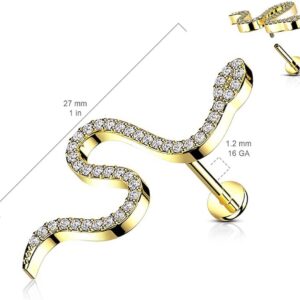 Covet Jewelry Snake Paved CZ Top on Internally Threaded 316L Surgical Steel Flat Back Studs for Labret, Monroe, Cartilage and More (16GA, L: 5/16" (8mm), Aurora Borealis)