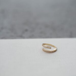 espere 18K Gold Plated Wrap Ring | Pave Dome Open Ring Ajustable | Statement Spiral Gold Stackable Band