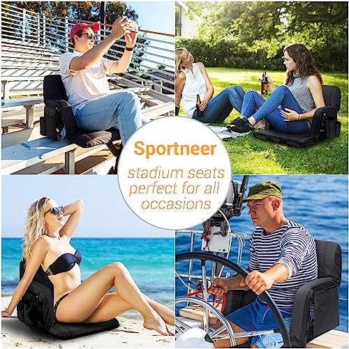 Sportneer Extra Wide Stadium Seats with Back Support, 2 Pack Bleacher Seats with Back and Cushion Wide Padded Stadium Chair with Armrests 6 Reclining Positions Bleacher Chair for Sport Events Camping