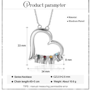 LoraPetid Personalized Heart Mother Necklace with 1-5 Names Custom Birthstone Necklace for Mom Customized Jewelry Gifts for Women Grandma