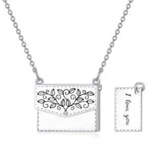 aoboco sterling silver i love you envelope necklace embellished with crystals from austria,hypoallergenic message pendant jewelry, anniversary birthday gifts present for women