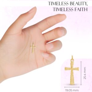 Takar Solid 10k Gold Cross Pendant For Men and Women. Gold Cross Charm, Real Gold Sparkle-Cut Crosses Charms, Religious Christian Jewelry for Women, Available In Rose Gold, Yellow Gold, and White Made In the USA.