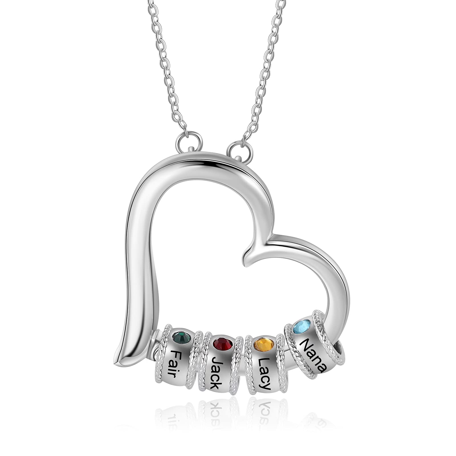 LoraPetid Personalized Heart Mother Necklace with 1-5 Names Custom Birthstone Necklace for Mom Customized Jewelry Gifts for Women Grandma