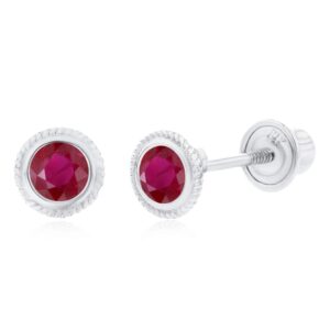 sterling silver rhodium 3mm round ruby rope bezel screwback earrings