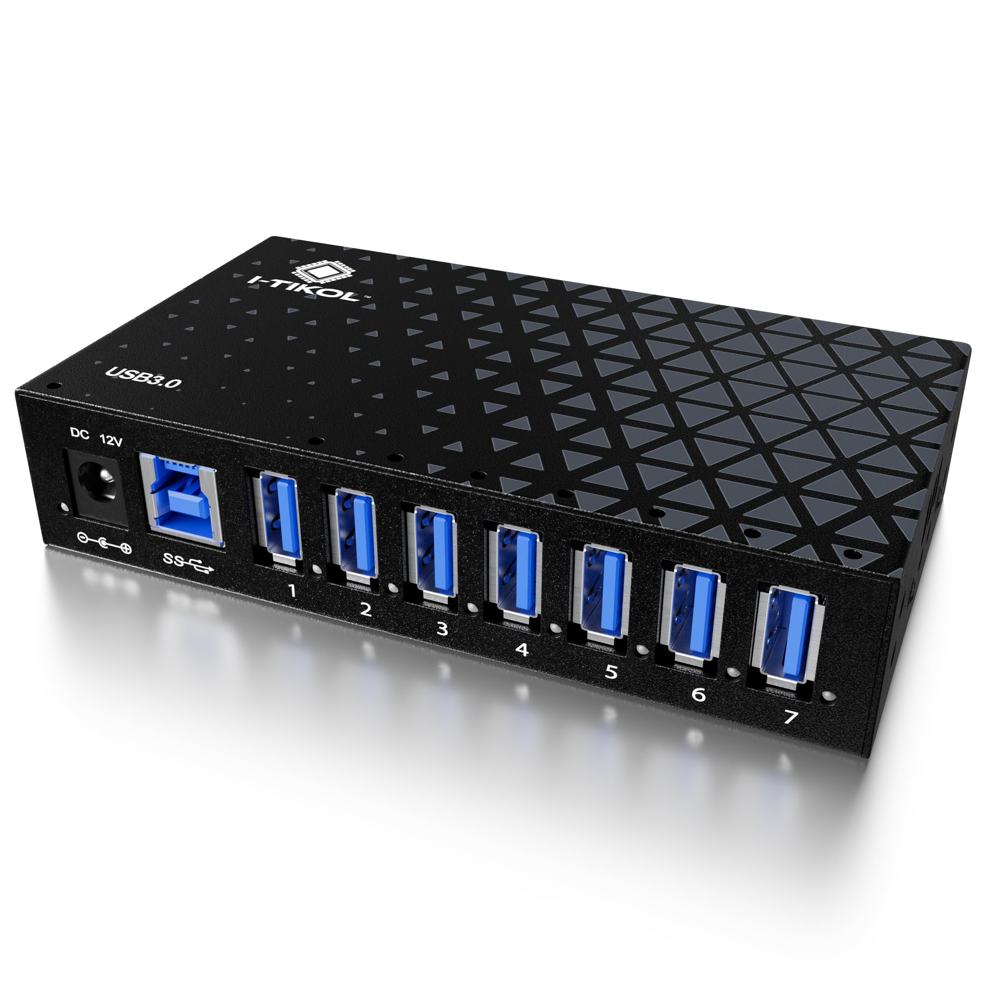 7 Port USB 3.0 Hub - Powered USB Hub –Multiple USB Splitter with Built-in 12V/3A/36W Power Adapter - Up to 5Gbps Sync & High-Speed Data Transfer - Mounting Brackets for Phone MB Laptop Tablet PC