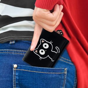 Sunwel Fashion Cute Little Cat Pattern Small Wallet Credit Card Holder Cash Pockets ID Window with Paw Pendant (BLACK, Tri-fold)