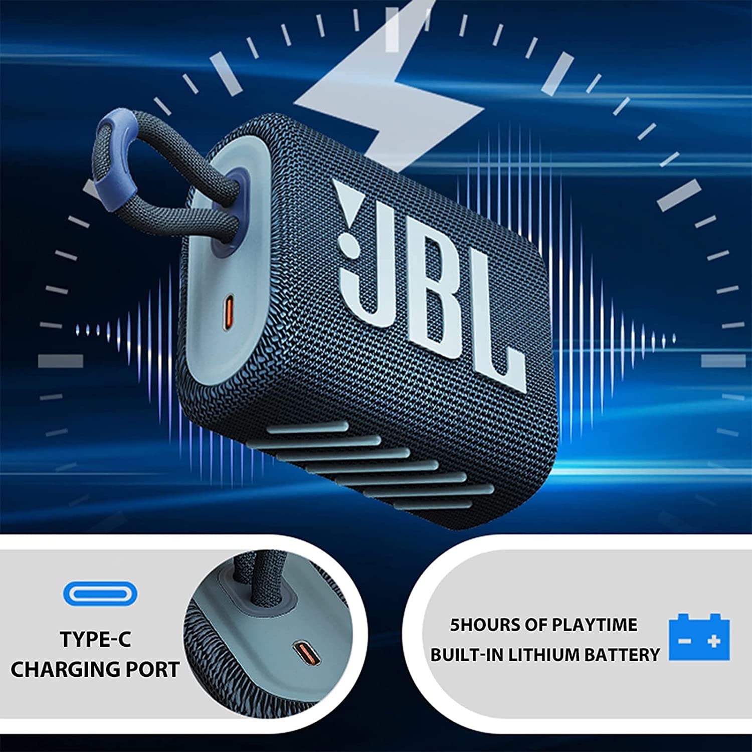 JBL Go 3 Portable Waterproof Wireless IP67 Dustproof Outdoor Bluetooth Speaker (Blue)