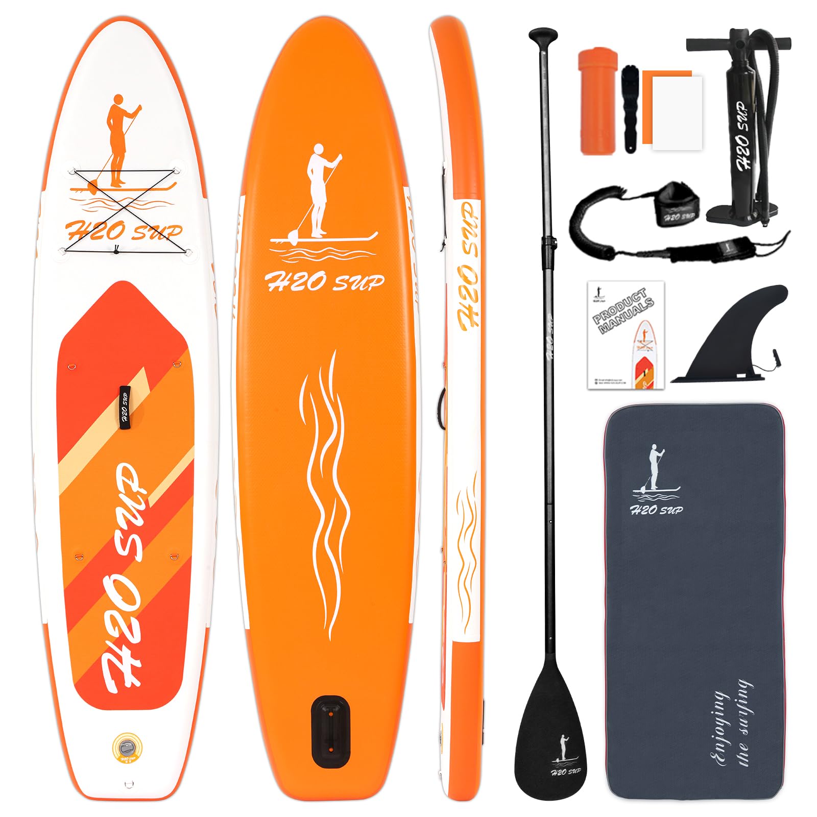 H2OSUP Inflatable Paddle-boards 10'6''/126'' x 30'' x 6'' White-Orange, Ultra-Light, Wide Stable Design, Non-Slip Deck for Surfing, Paddleboarding, Yoga, Touring