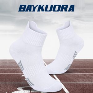 BAYKUORA Calf 100% Cotton Socks,Mid Casual Ankle Socks for Mens,Athletic Towel Sock with Cushion,White-gray,4 Pairs