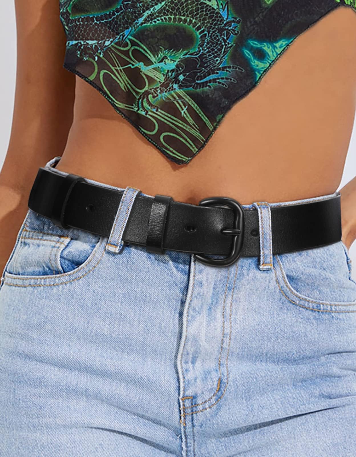 WHIPPY Women Leather Belt for Jeans Pants Dresses Ladies Waist Belt with Black Buckle M