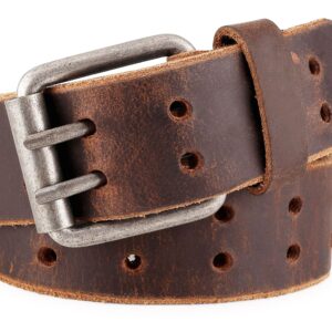 F&L CLASSIC Leather Work Belt, Heavy Duty Double Prong Genuine full grain Leather Belts for Men 1 1/2", Mens Casual Belts for Jeans,3190,size 36,tan