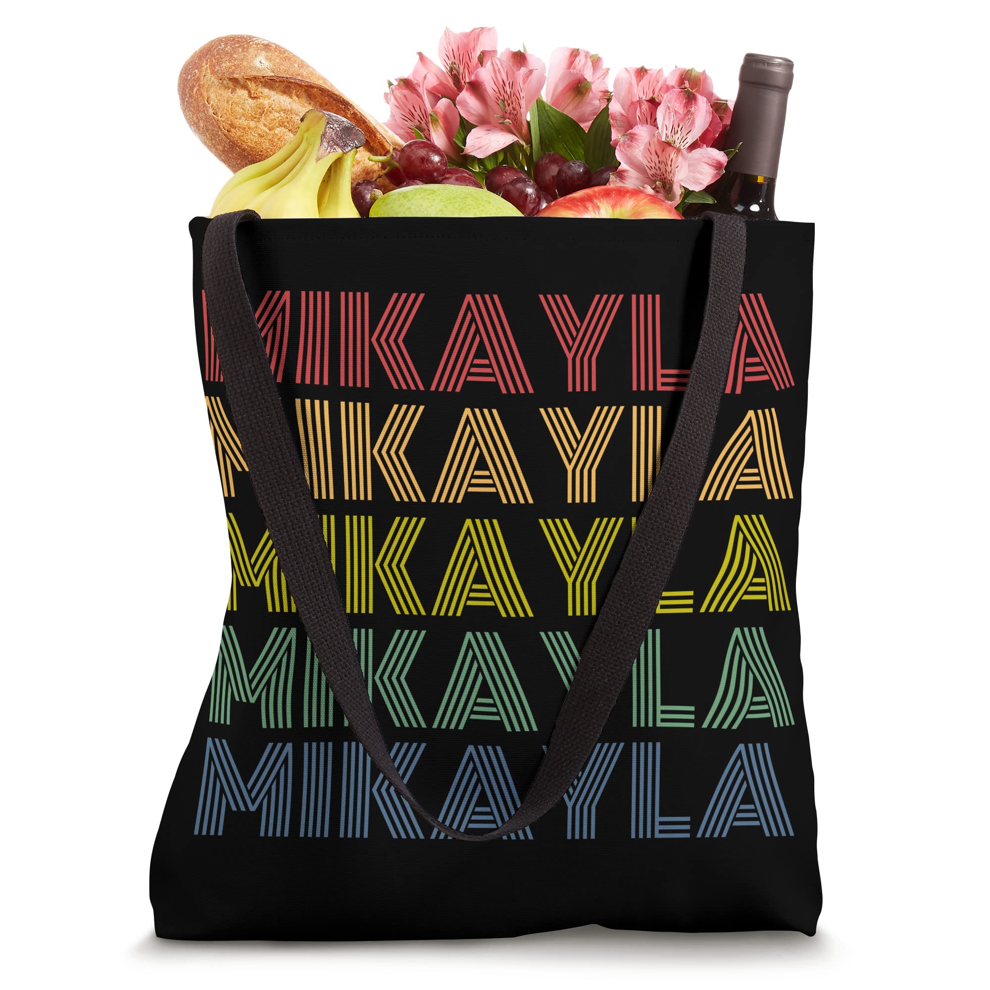 Womens Mikayla Wordmark Pattern Personalized Name Retro Tote Bag